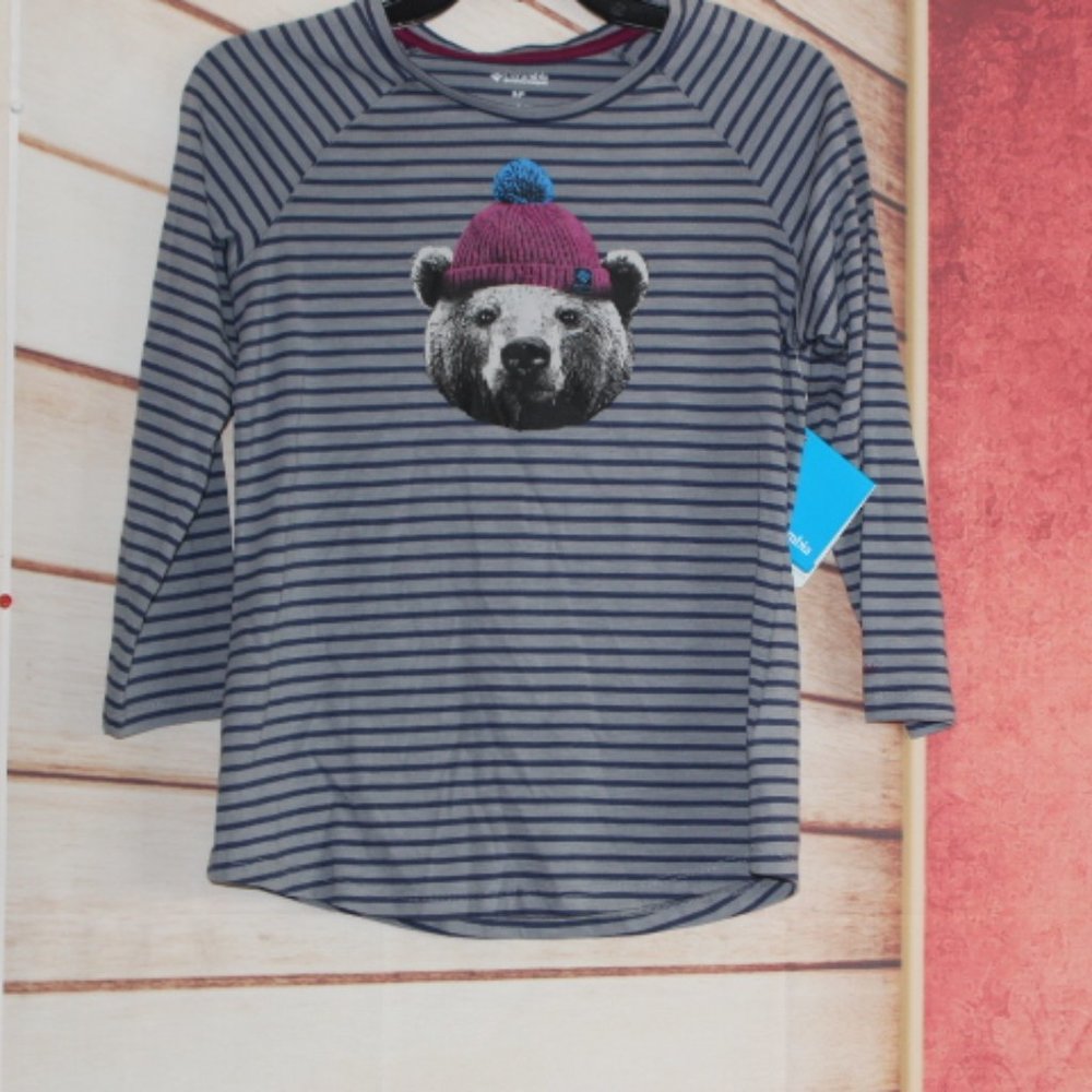 NWT Columbia Blue  Strip Shirt With Bear , SP